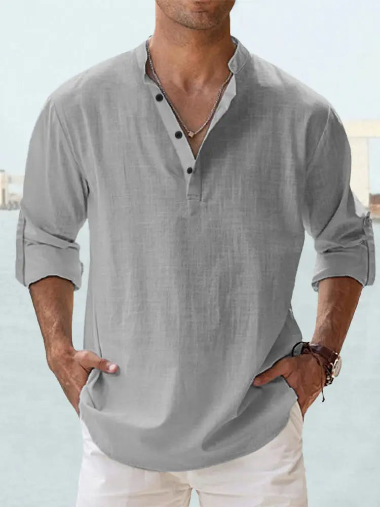 Leinenhemd Damen Leicht Henley Kragen Sommer