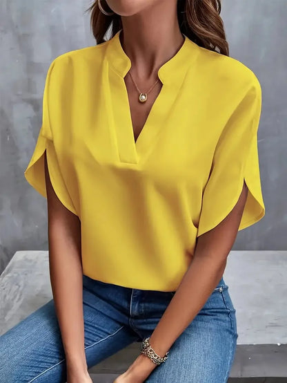 Elegante Bluse V-Ausschnitt Fließend Frauenbluse