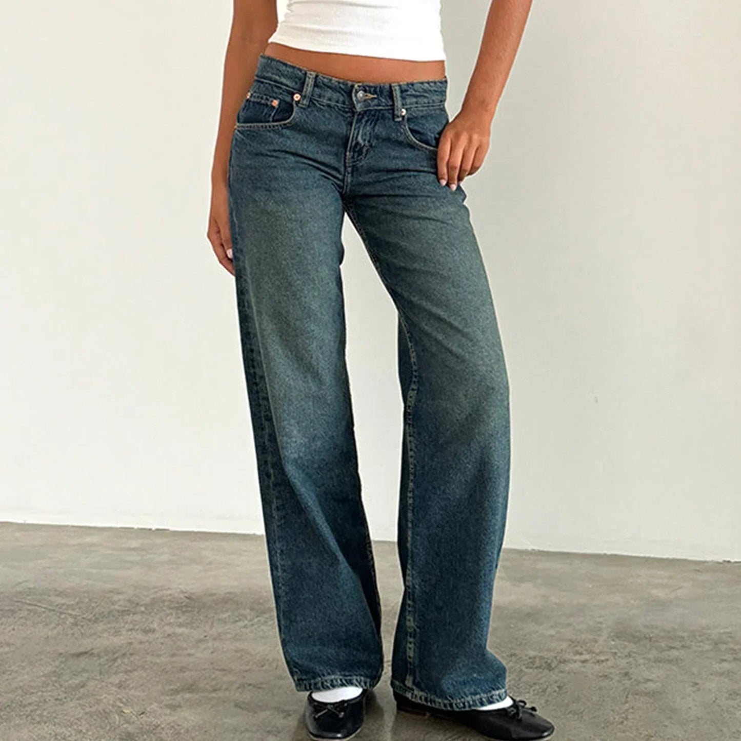 Weite Damen-Jeans Vintage-Stil Relaxed Fit