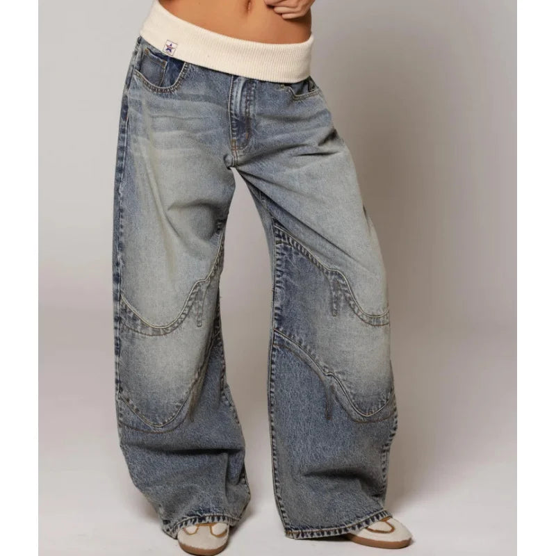 Weite Baggy Jeans mit Rippbund Streetstyle Frauen - BerlinGlamour