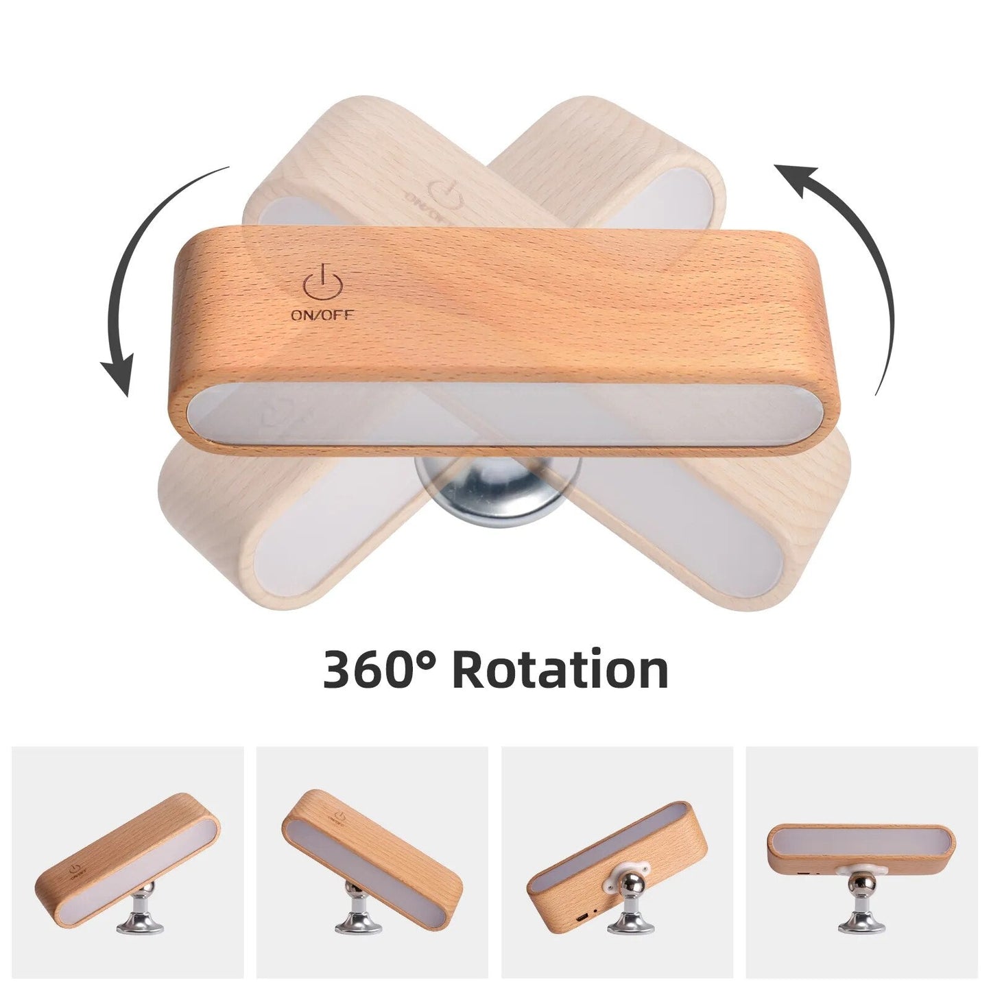 Wiederaufladbare LED Nachtlampe Magnetisch Drehbar Holz
