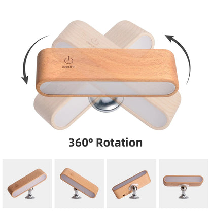 Wiederaufladbare LED Nachtlampe Magnetisch Drehbar Holz