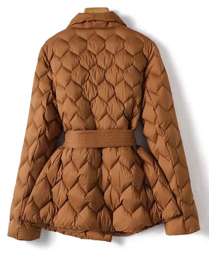 Gesteppte Damenjacke Karomuster Gürtel Modern - BerlinGlamour