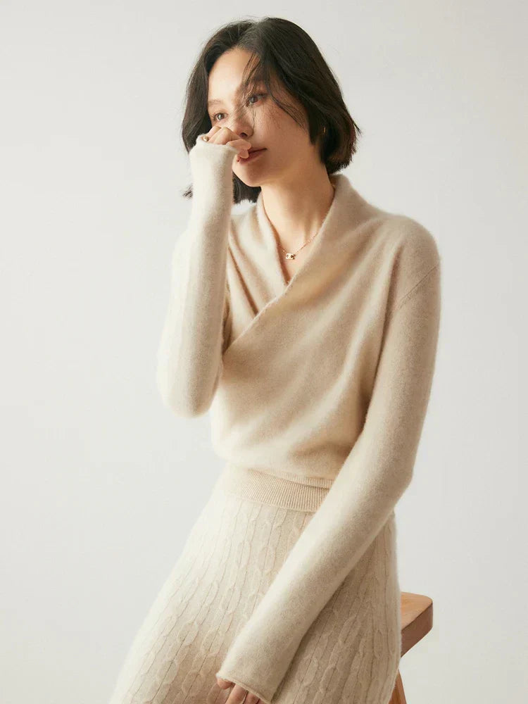 Damen Wickelpullover Elegantes Überkreuzdesign Modern