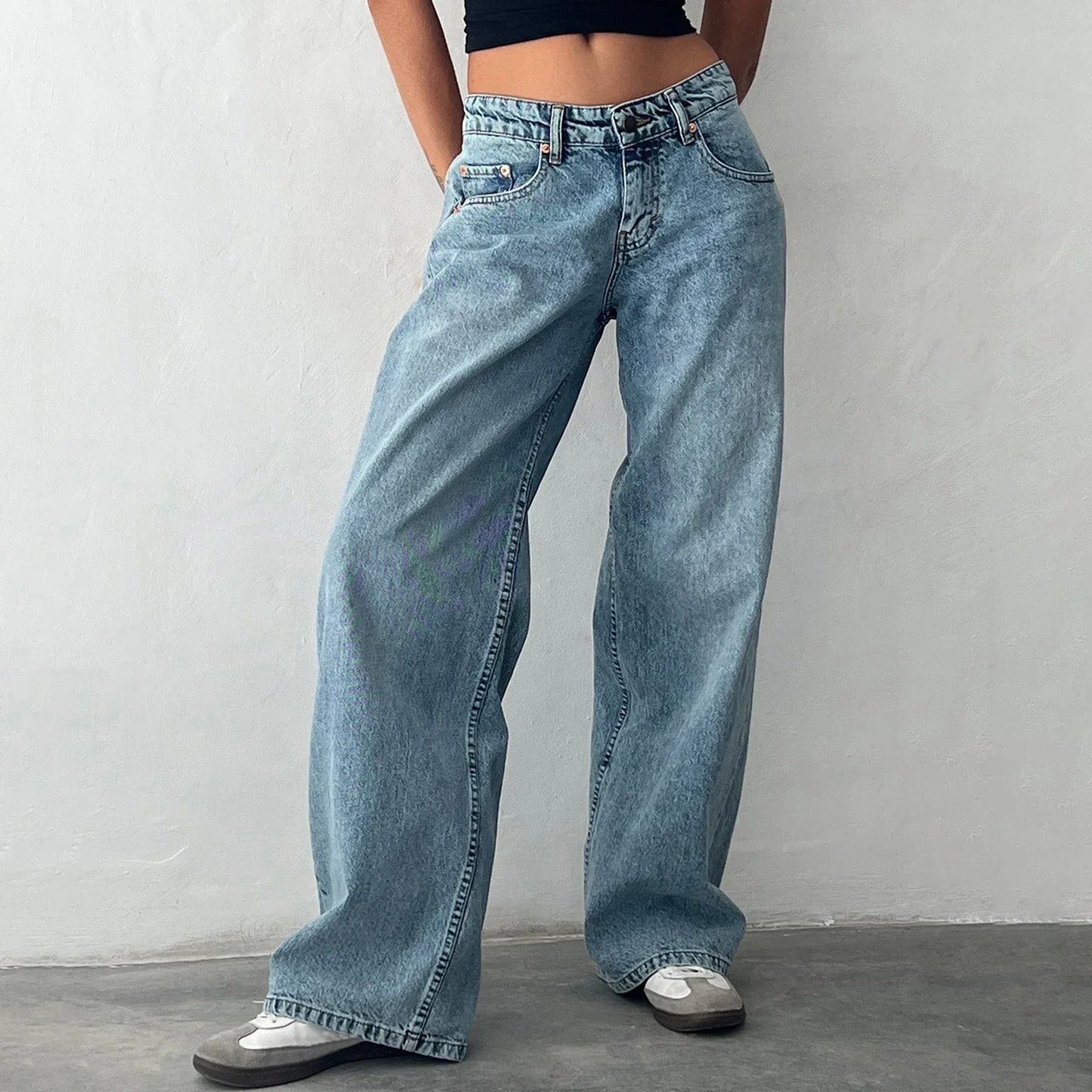 Damen Jeans Weitbein Helle Vintage Jeans