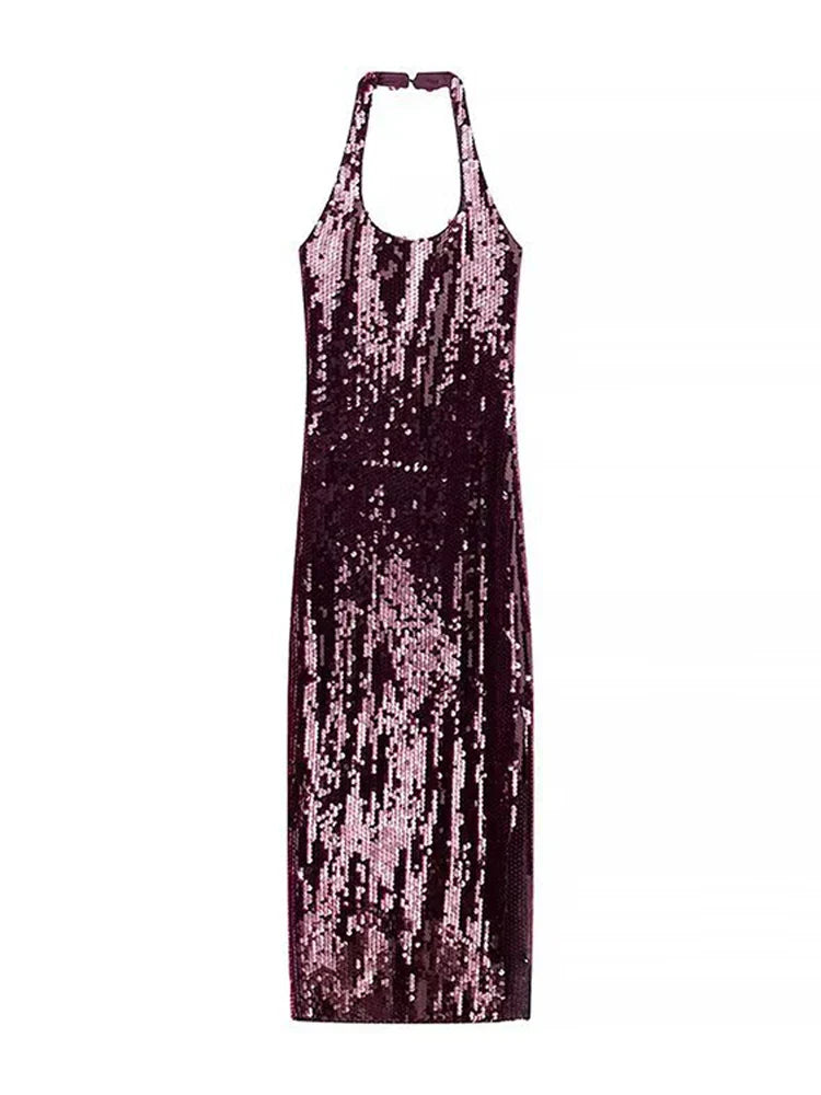 Bordeaux Pailletten Kleid für Gala und Partys
