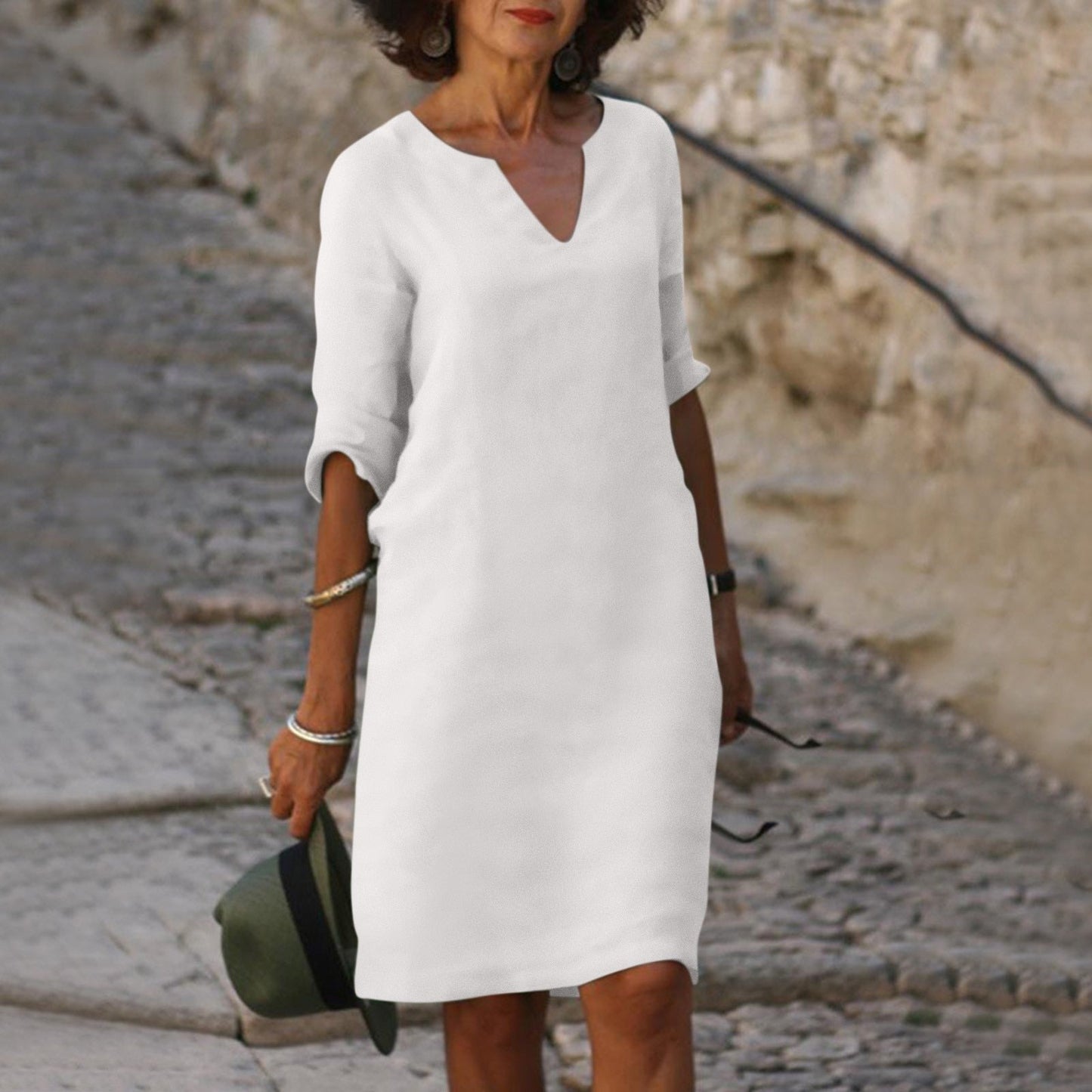 Sommerkleid Elegantes V-Ausschnitt Kleid Damen