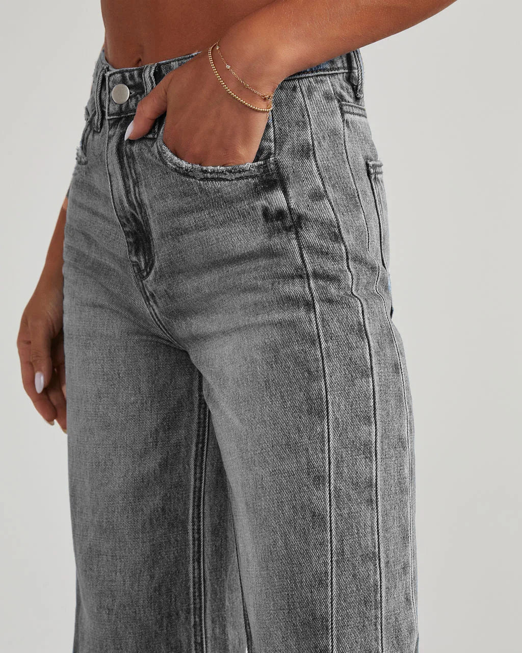 Damen Jeans Weitbein Grau Raw Hem Damenschuhe