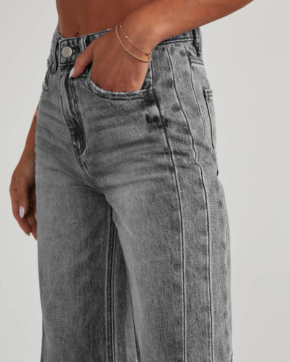 Damen Jeans Weitbein Grau Raw Hem Damenschuhe