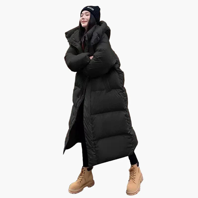 Damen Puffermantel Lang Kapuzen Oversized Winter Mantel