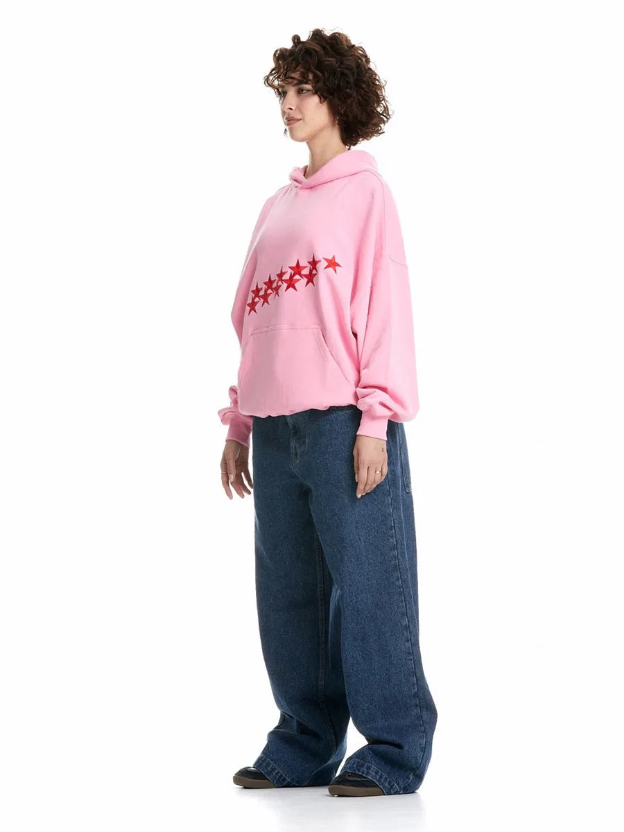Damen Hoodie Groß Oversized Sternen Print Streetwear
