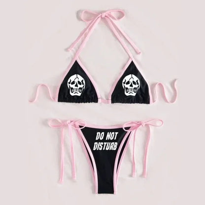Gothic Badeanzug Frauen Totenkopf Druck Bikini Set Schwarz