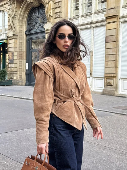 Vegan Jacke Damen Herbstjacke mit Taillengürtel Modern