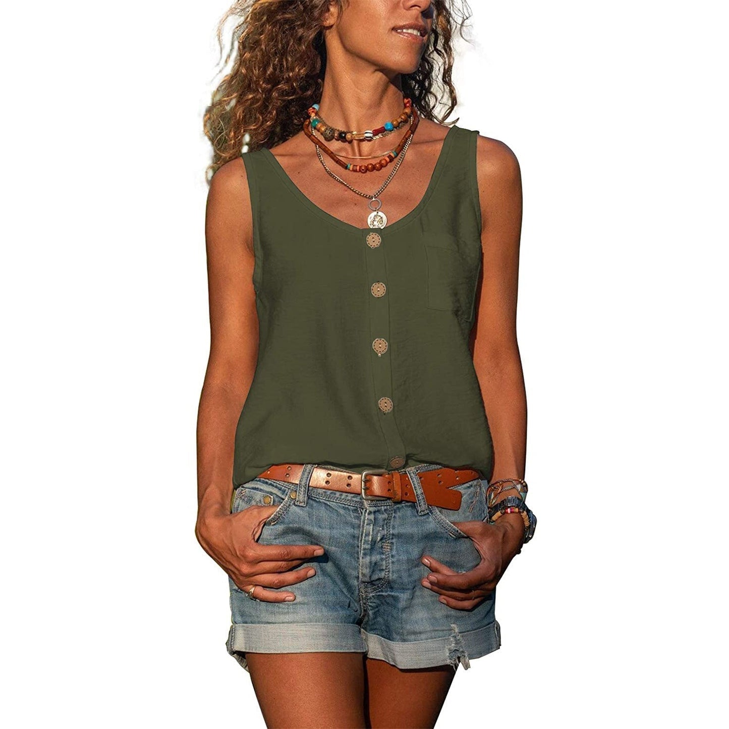 Damen Tanktop mit Knöpfen und Seitentasche