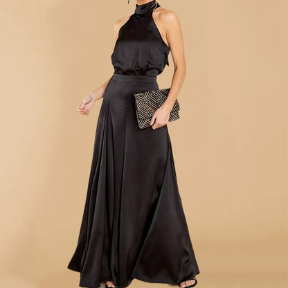 Damen Jumpsuit Neckholder Weites Bein Elegant