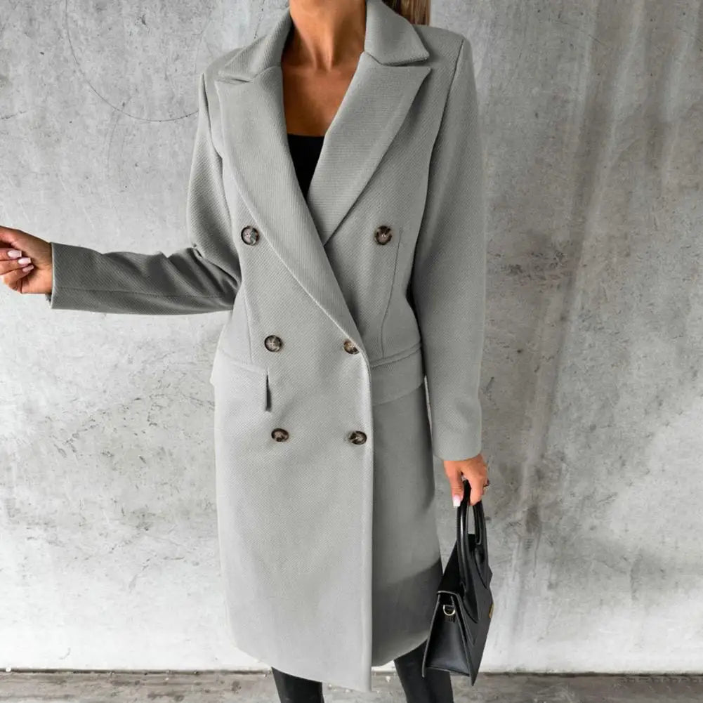 Damen Trenchcoat Lang Doppelreihig Klassisch