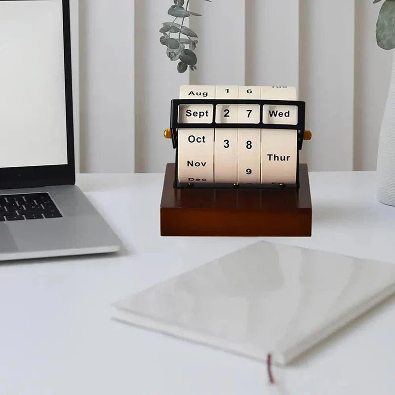 Holz Schreibtischkalender Rotierend Mid Century Design