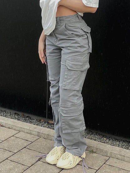 Damen Cargo Hose Weite Beinlocke Mit Taschen