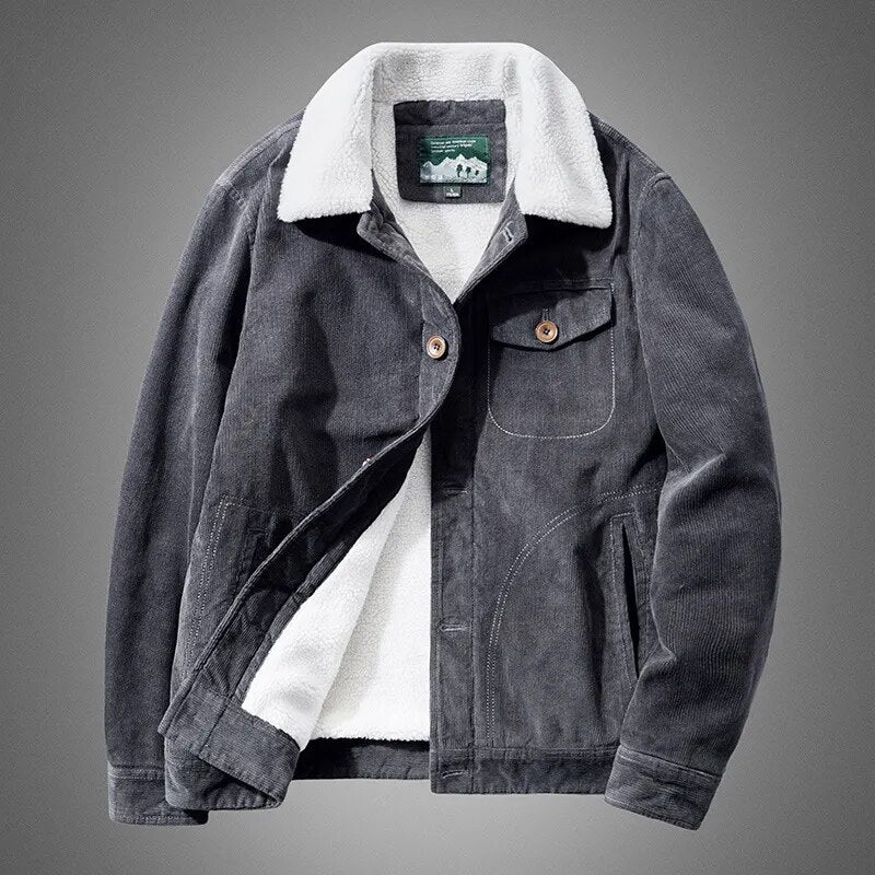 Herren Cordjacke Warm Fleece Winterjacke Stilvoll