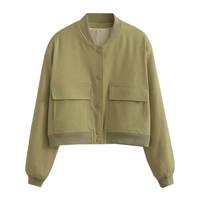 Damen Kurzjacke Modern mit Taschen und Cropped Schnitt