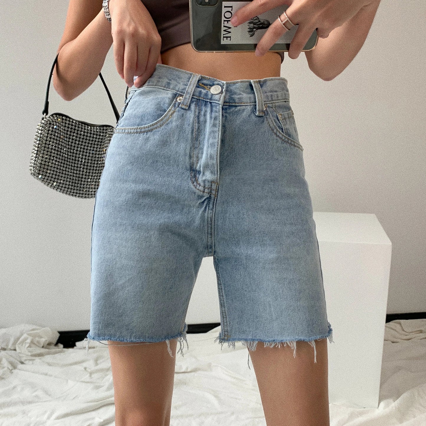 Damen Bermuda Shorts Jeans Raw Hem Kurz - BerlinGlamour