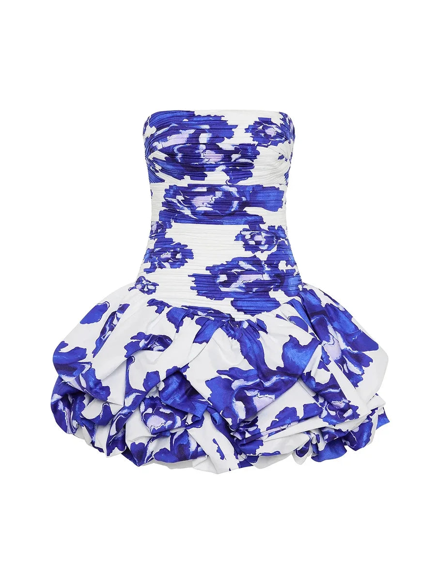 Kleid Damen Schulterfrei Floral Minikleid Sommer