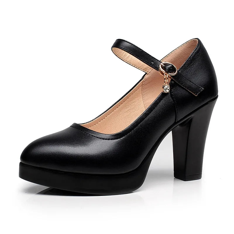 Leder Pumps Plateau Absätze Damen Schuhe