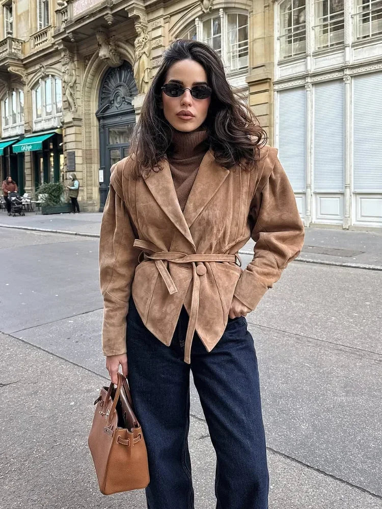 Vegan Jacke Damen Herbstjacke mit Taillengürtel Modern - BerlinGlamour