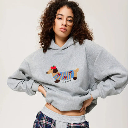 Damen Hoodie Dackel Motiv Groß Oversize Grau - BerlinGlamour