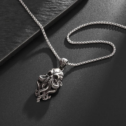 Gothic Halskette mit Totenkopf und Oktopus Motiv Schwarz