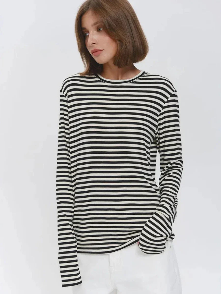 schwarz-weiß gestreiftes Marinière Shirt mit langen Ärmeln