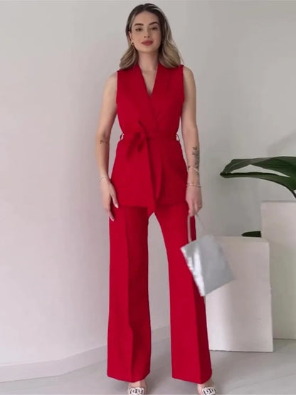 Ärmelloser Blazer Anzug Damen Taillierte Passform Wickelblazer Modern