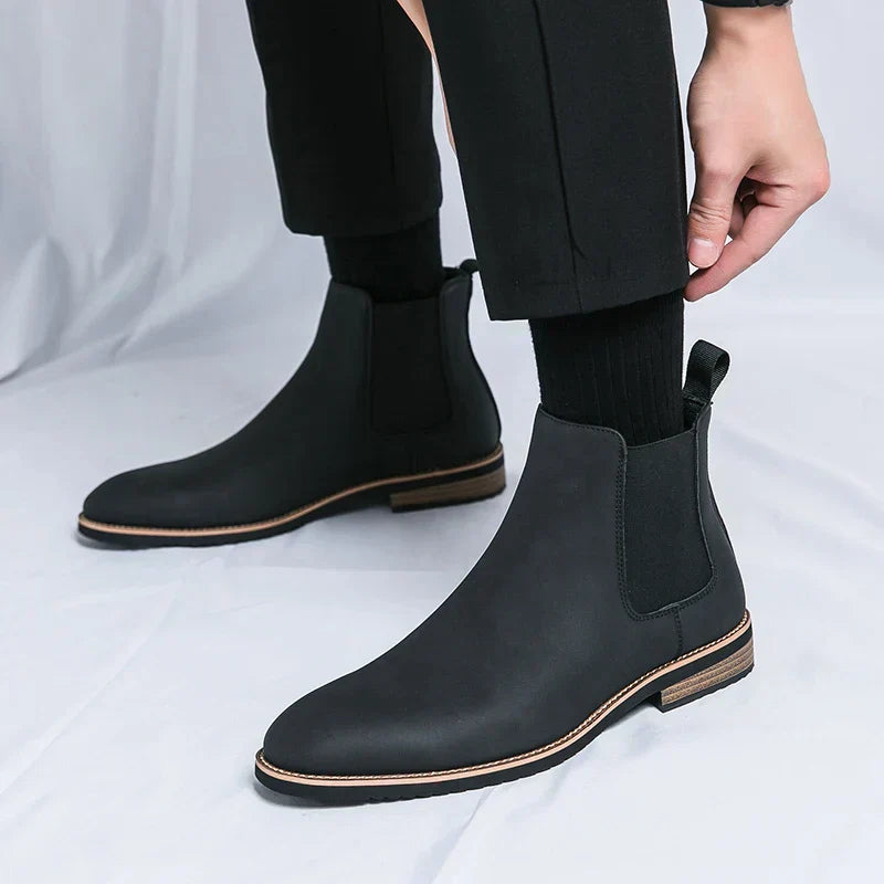 Leder Chelsea Stiefel Damen Schnürlos Schwarz
