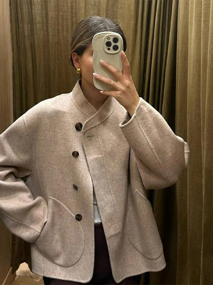 Große Wolljacke Oversized Asymmetrisch Damenjacke