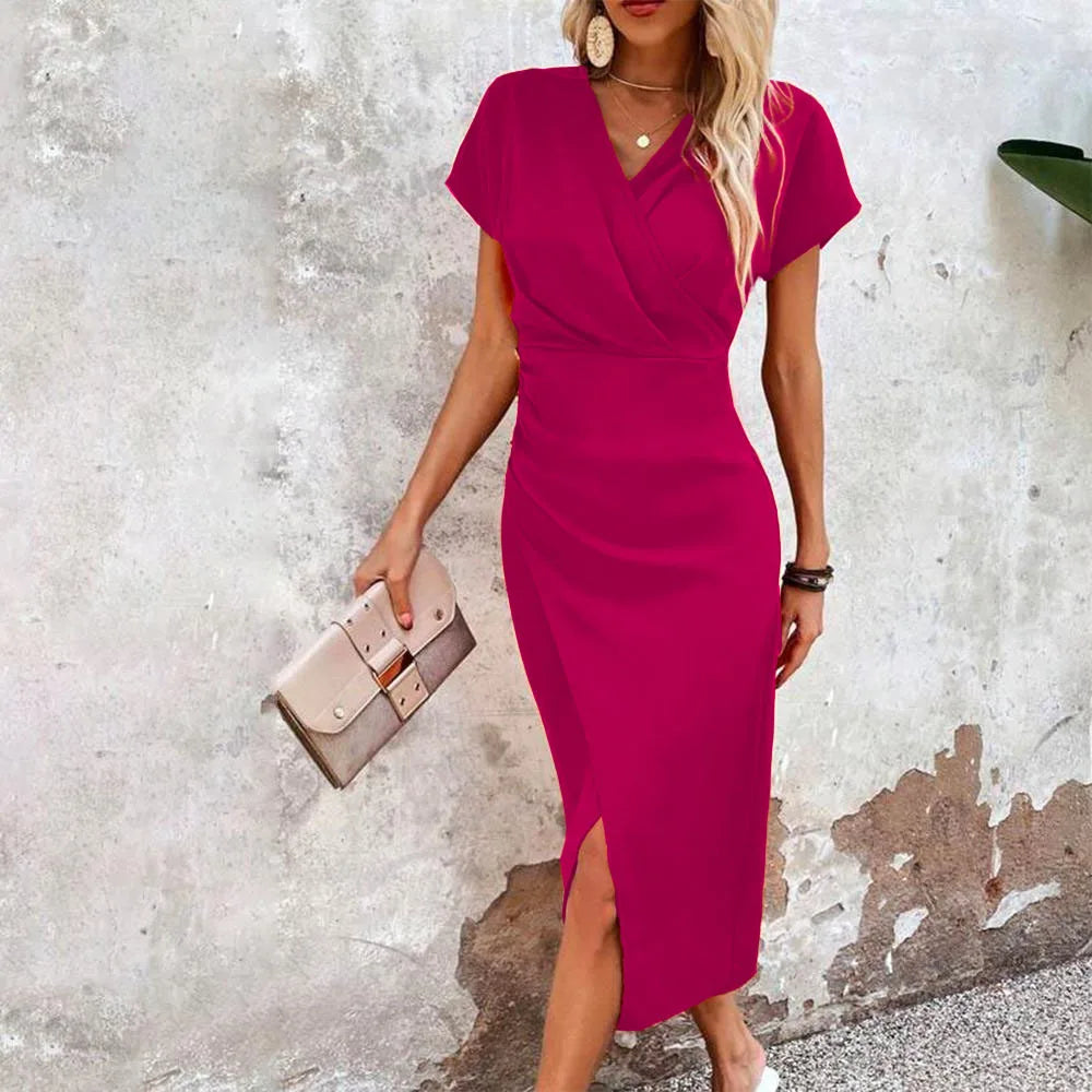 Kurzes Minikleid V-Ausschnitt Sommerkleid Lässig
