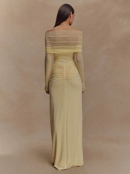 Damen Maxikleid Langärmelig Cut-Out Schulterfrei