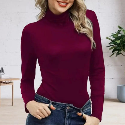 Lange Ärmel Pullover Damen Rollkragen Dehnbar Slim Fit - BerlinGlamour