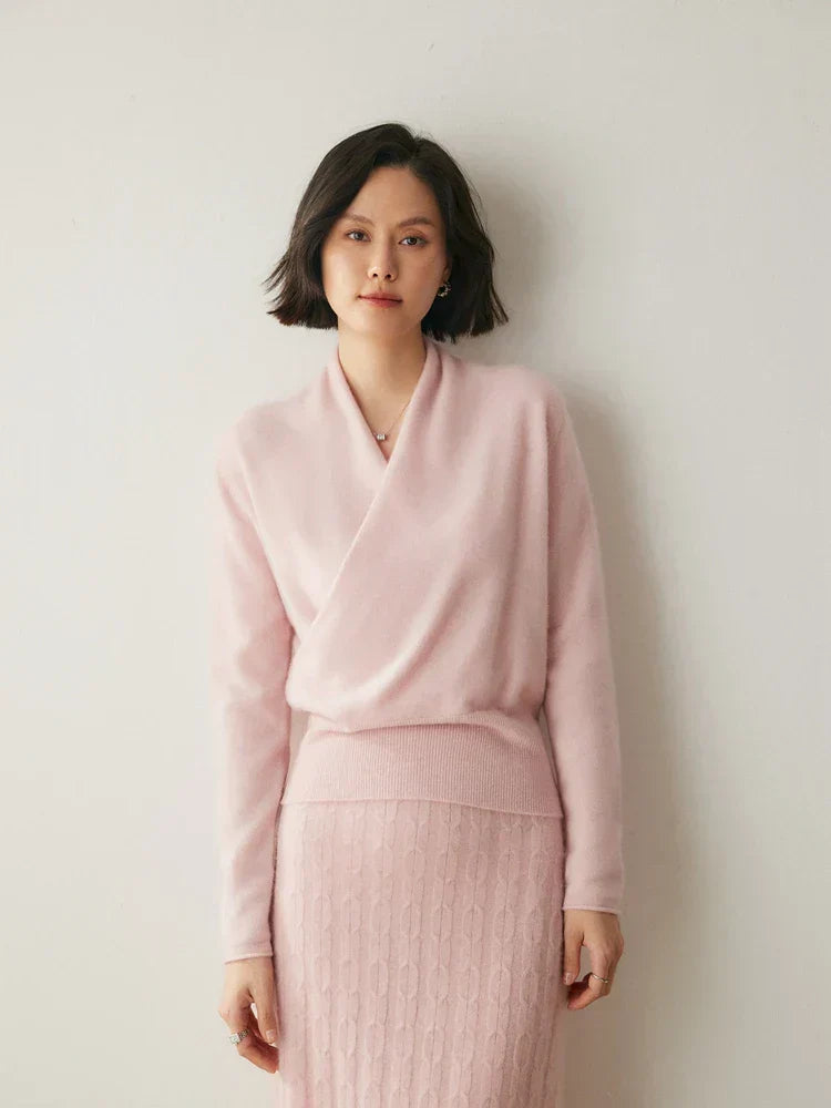 Damen Wickelpullover Elegantes Überkreuzdesign Modern