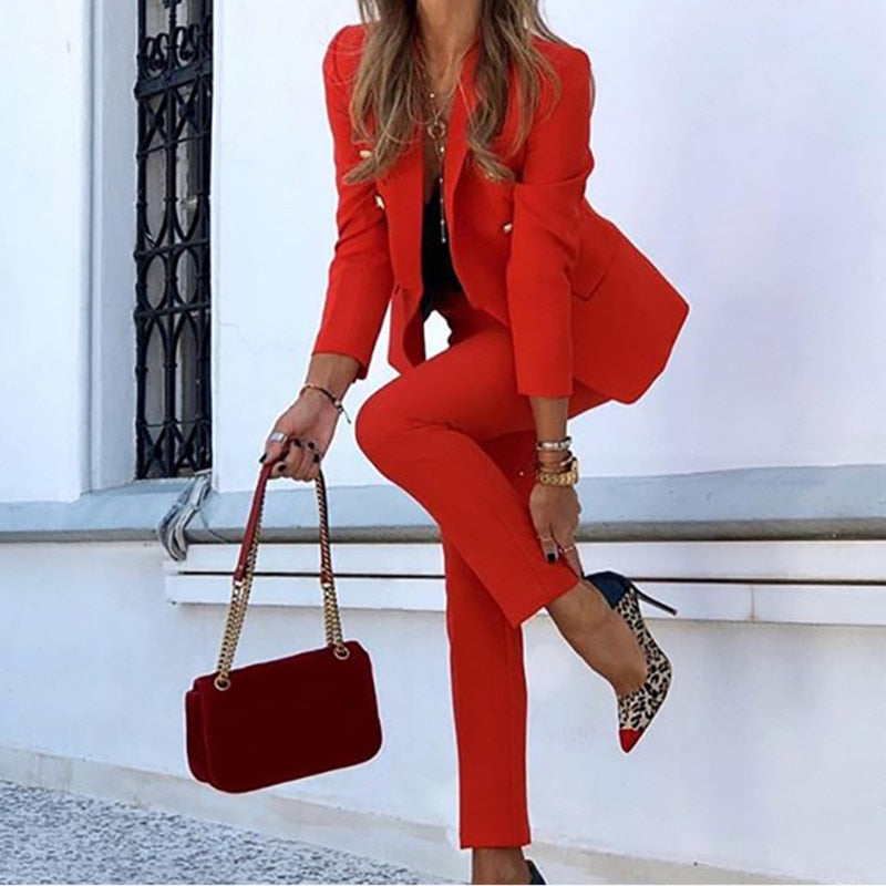 Damen Anzug Set Blazer Hose Elegant