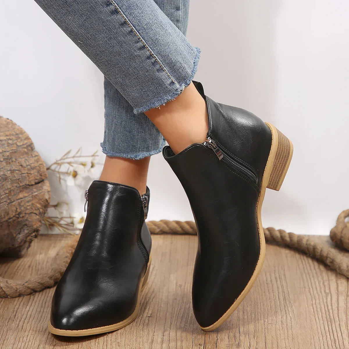 Damen Ankle Boots Lässig Frühling Mit Reißverschluss