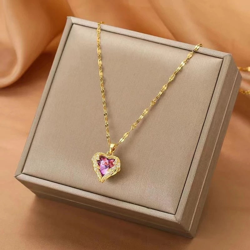Edelstahl Halskette Zirkon Glitzernd Modern Damen