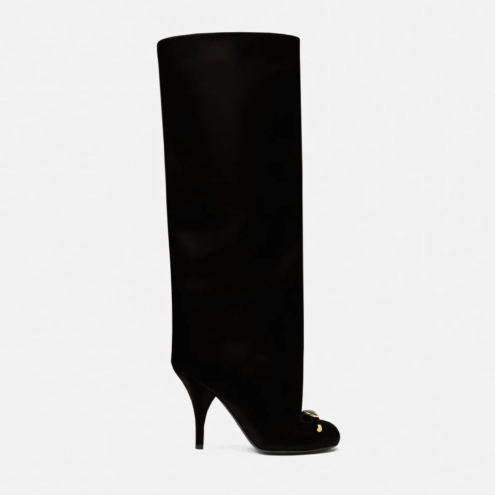 Damen Stiefel Leder Hochhackig Elegant Gold
