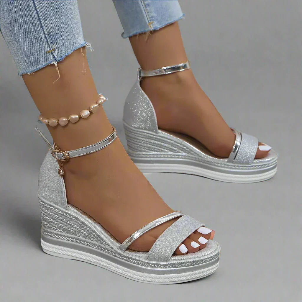 Damen Plateau Sandaletten Offene Zehen Keilabsatz Schuhe