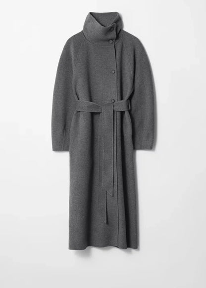 Eleganter Damenmantel Stehkragen Bindegürtel Damenparka