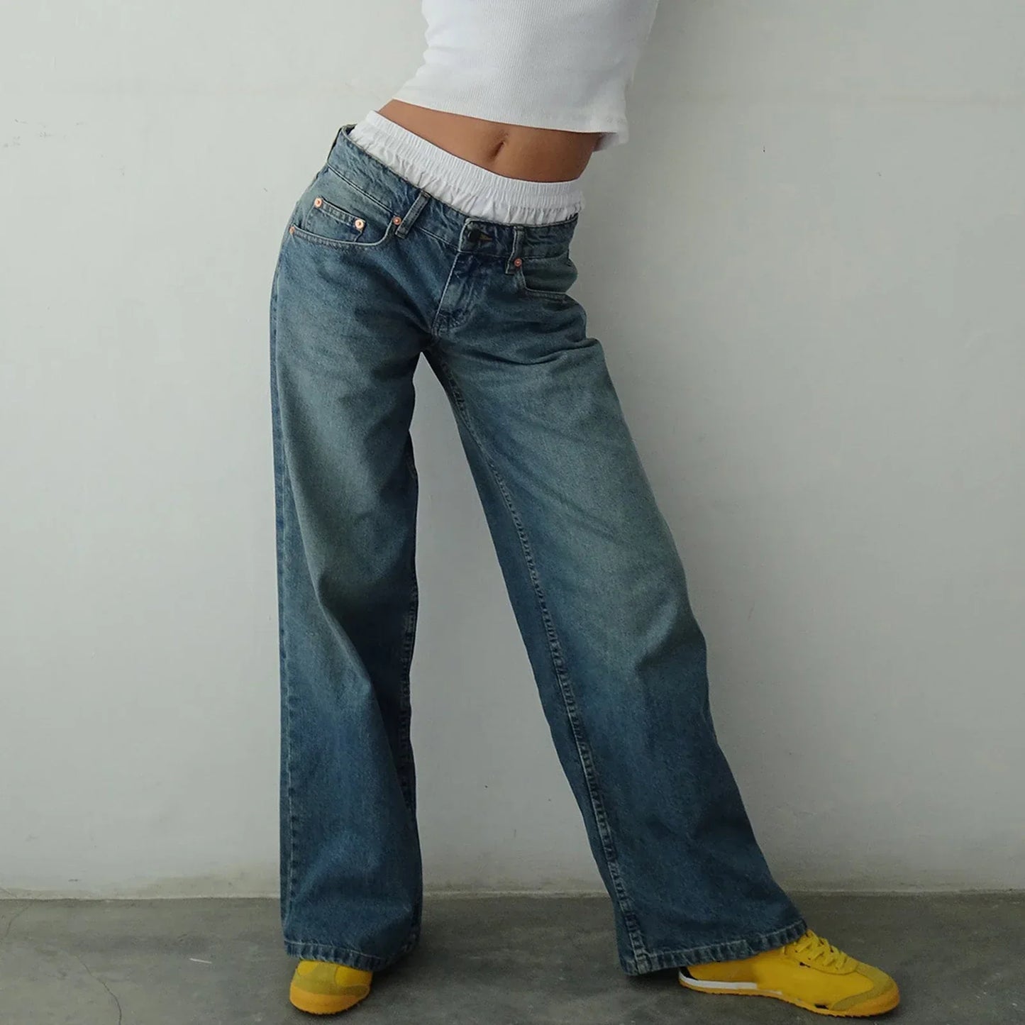 Damen Jeans Weitbein Helle Vintage Jeans