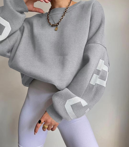 CityPulse Oversized Sweater Damen grau mit CHICAGO Print
