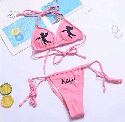 Gothic Badeanzug Frauen Totenkopf Druck Bikini Set Schwarz