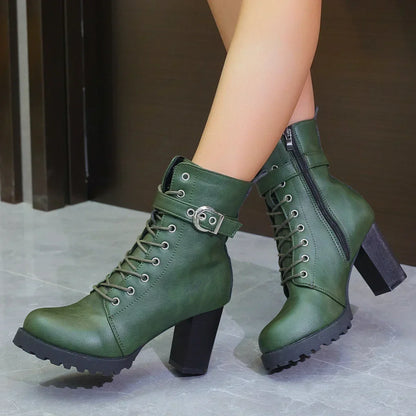 Damen Stiefeletten Schnürstiefeletten mit Schnalle Schwarz