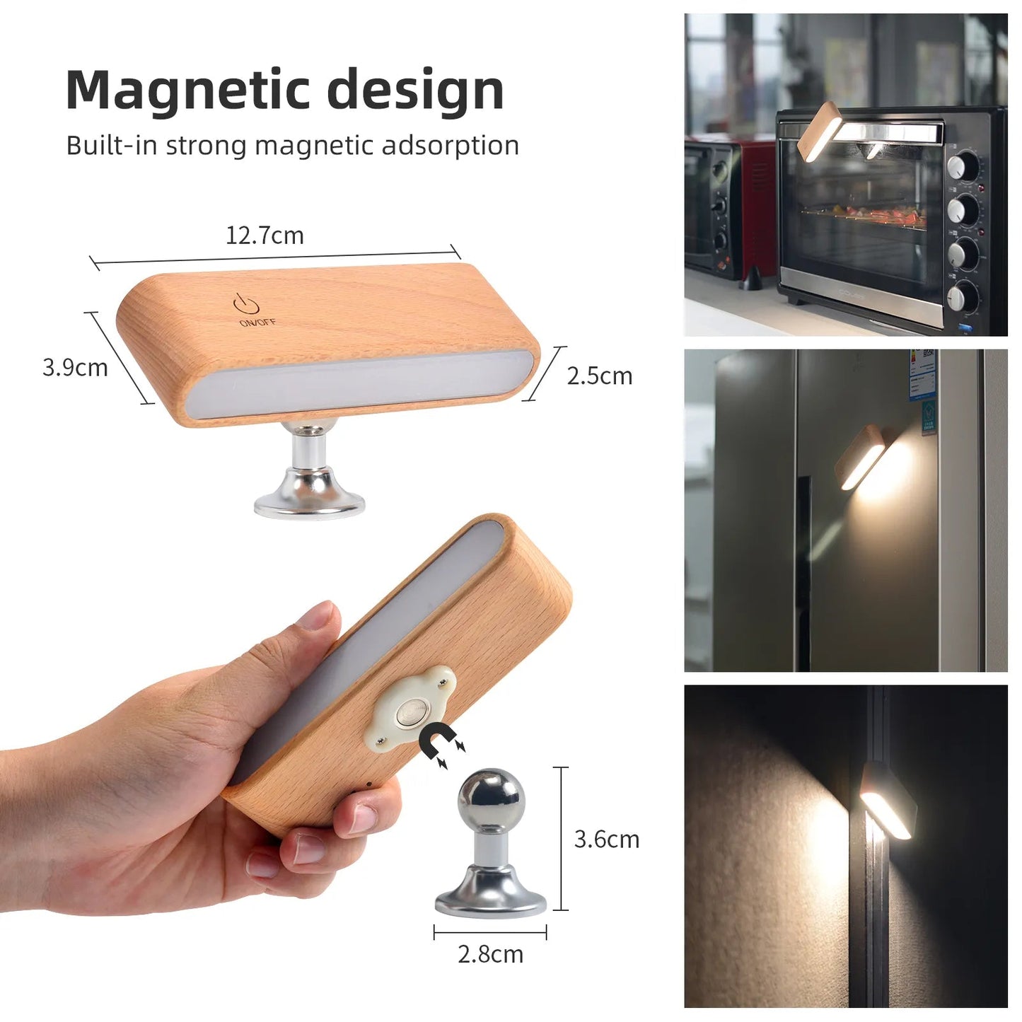 Wiederaufladbare LED Nachtlampe Magnetisch Drehbar Holz