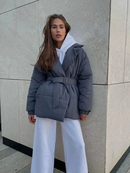 Pufferjacke Damen Mit Gürtel Warm - BerlinGlamour